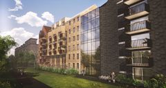 Kvartalet Stadsgården kommer til å ramme inn et hyggelig og delvis innglasset gårdsrom.
Illustrasjon: Fredblad arkitekter.