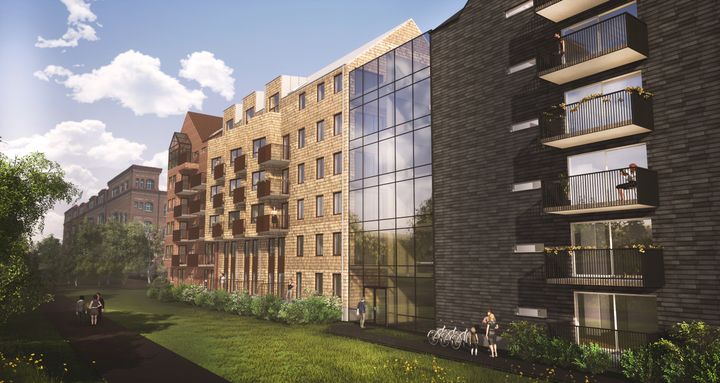 Kvartalet Stadsgården kommer til å ramme inn et hyggelig og delvis innglasset gårdsrom.
Illustrasjon: Fredblad arkitekter.
