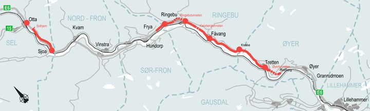 Planprogrammet gjelder for delstrekningene Øyer – Frya (ca. 40 km) og Sjoa – Otta/Solhjem (ca.10 km).
