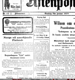 Avisutklipp Aftenposten, Aftennummer 9. Januar 1918