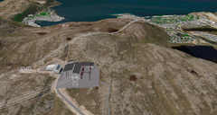 Illustrasjon av ny 420 kV GIS stasjon på Hyggevatn. Hammerfest energi sitt 132 kV GIS
anlegg vises til venstre. Illustrasjon:Statnett
