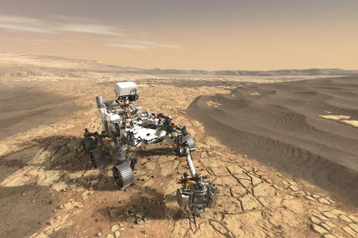 FFI har laget ett av instrumentene på Nasas nye Mars-kjøretøy. Når kjøretøyet lander i februar 2021 skal en forskergruppe ved Universitetet i Oslo styre instrumentet og forske videre på dataene som kommer inn. Illustrasjon: Nasa/JPL