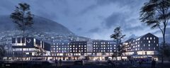 Slik blir det nye konferansehotellet. Illustrasjon: Dark Arkitekter Brick visuals