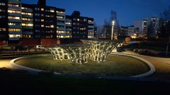 På kvelstid lyser lekestativene opp, som de kunstverkene de er.