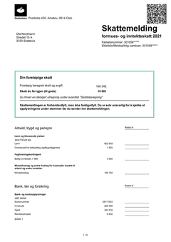 Skjermbilde av skattemelding på papir.