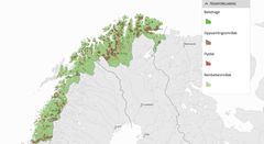 Oversikt over reindrift i Nord-Norge (kartillustrasjon Statens vegvesen).