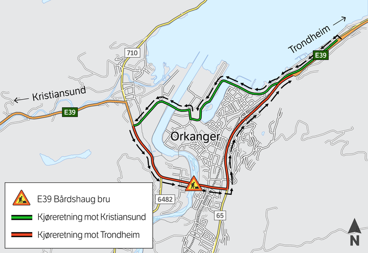 Kart som viser den planlagte omkjøringen. Kart: Statens vegvesen.