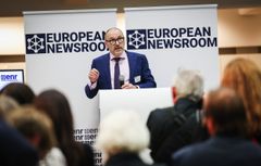 Peter Kropsch, CEO of dpa Deutsche Presse-Agentur, at the opening of the European Newsroom (enr) in Brussels, a joint project of 18 European news agencies. / Editorial use of this picture is free of charge. Please quote the source: "obs/dpa Deutsche Presse-Agentur GmbH/Christian Charisius"