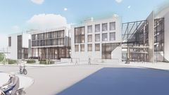 Kommunegården i Sandvika skal rehabiliteres til et åpent og tilgjengelig BREEAM-sertifisert bygg på ca. 35 000 kvm.Illustrasjon: Pilot arkitekter.