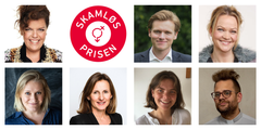 Juryen til Skamløsprisen 2020. F.v. Else Kåss Furuseth, Sondre Hansmark, Kathrine Aspaas, Tuva Fellman, Maria Røsok, Ebba Giil og Petter Dille.