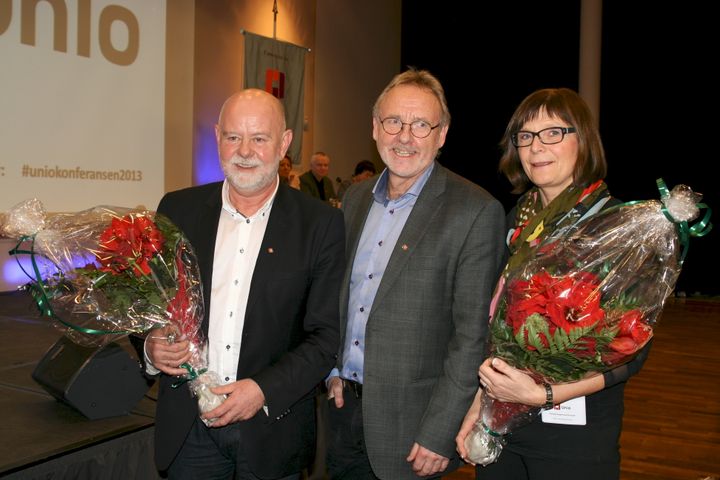 Anders Folkestad valgt som Unio-leder i to nye år. Her flankert av de to nestlederne Terje Skyvulstad og Solveig Kopperstad Bratseth.
