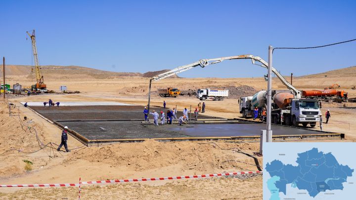 The construction site of a EuroChem-Karatau large chemical complex. Photo credit: Prime Minister’s press service. The map is designed by The Astana Times.