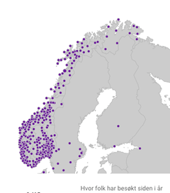 Geografisk spredning for besøk på Frivillig.no første uka i januar 2019