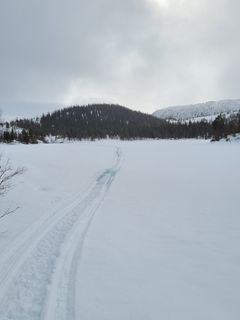 Gåsvatnet i Grane. Det er 20 cm sørpe på isen Foto: Lars Lorentzen