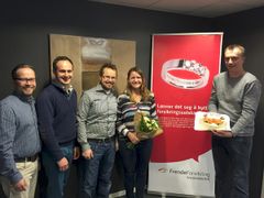 Frende Forsikring bygger opp på Hedmarken og har per i dag 24 årsverk i fylket. Her representert ved Remi Skjæraasen (fv), Cato Hansen, Morten Vea, Marit Ophus og Anders Prytz som jobber på Hamar og i Trysil.