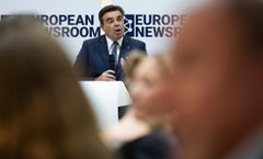 Margaritis Schinas, Vice-President of the European Commission, at the opening of the European Newsroom (enr) in Brussels, a joint project of 18 European news agencies. Foto: Beno•t Doppagne, Belga / Editorial use of this picture is free of charge. Please quote the source: "obs/dpa Deutsche Presse-Agentur GmbH/Beno•t Doppagne, Belga"
