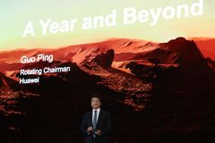 Guo Ping, Huawei's Rotating Chairman, delivers a keynote speech at the 17th annual Global Analyst Summit