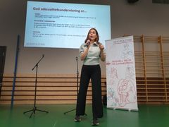 Sex og Politikks teamleder for seksualitetsundervisning Vilde Graff Senje presenterte den samiske utgaven av "Uke 16" i Kautokeino tirsdag denne uken.