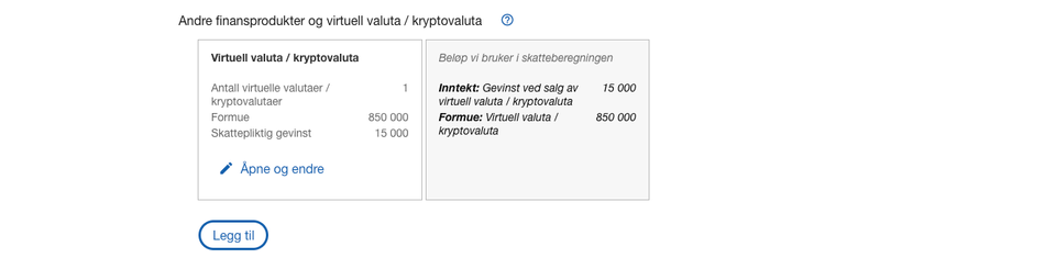 Skattemelding for lønnsmottakere og pensjonister - krypto