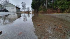 Overvann i forbindelse med flommen i Voss, november 2022. Foto: Kari Hernes.