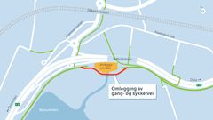 I perioden juli til oktober vil det være omkjøring for syklister forbi Sjølyst marina. Sykkelvegen må midlertidig legges om grunnet utskifting av rørkulvert for Hoffselva.
