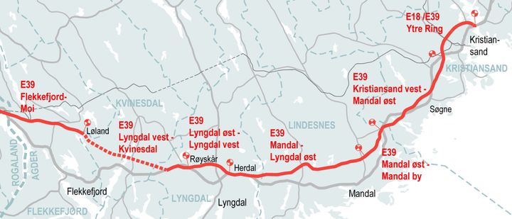 Nye Veier starter korridorsøk for den om lag 25 kilometer lange strekningen over Kvinesheia fra Røyskår i Lyngdal til kommunegrensen Kvinesdal/Flekkefjord