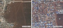 VOLDSOM VEKST: Satellittbilder viser hvordan en av flere leirer for internfordrevne flyktninger i området rundt den syriske Idlib-provinsen har vokst de siste årene.