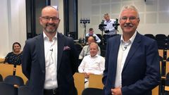 RESULTATPRESENTASJON: Finansdirektør Geir-Egil Bolstad og konsernsjef Richard Heiberg la fram resultatet for andre kvartal den 5. august 2020.