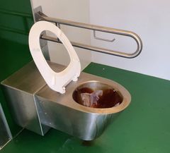 Slik vil vi ikke ha det på rasteplass-toaletter. Foto: Statens vegvesen