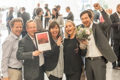 Rolv Assev (partner i Startuplab og styreleder i wewanttoknow),Hans Christian Bjørne (Klyngeleder Oslo Ed Tech Cluster), Heidi Auslid (vise adm i IKT Norge), Ingrid Somdal-Åmodt Vinje fra Oslo Ed Tech og Håkon Nyhus fra Innovasjon Norge. Fra Foto: Innovasjon Norge/ Terje Borud