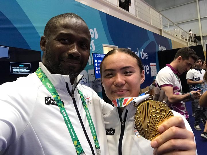 Trener Wayne Otto og Annika Sælid. Foto: Norges Kampsportforbund