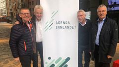 GÅR SAMMEN: Regiondirektør Jon Kristiansen i NHO Innlandet, fylkesrådmann i Innlandet Tron Bamrud, Iver Erling Støen i LO og konsernsjef Richard Heiberg i SpareBank 1 Østlandet samarbeider om Agenda Innlandet.