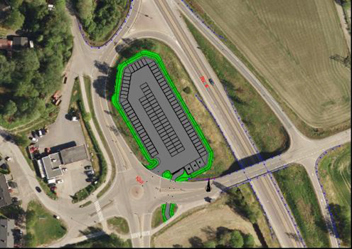 Den nye innfartsparkeringa ved rv. 4 på Kjul gjør det enklere for flere arbeidspendlere å benytte kollektivtransport mellom Nittedal og Oslo. (Illustrasjon: Statens vegvesen)