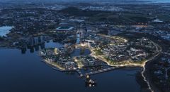 Utbyggingsområdet sett fra nord: Ferdig utbygd vil fase to omfatte 6000 arbeidsplasser og 1500 boliger. Totalt vil hele området ha 14 000 arbeidsplasser og over 2500 boliger.