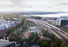 Lysaker T-banestasjon. Illustrasjon: Asplan Viak, Arup og Longva arkitekter.