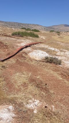 Under en militærøvelse 12. juni 2020 ødela israelske soldater deler av vanningsanlegget utenfor landsbyen Bardala på Al-Qaoun sletten nord i Jorddalan. Foto: Aref Daraghmeh
