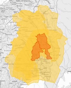 Slik er styrtregnvarselet for Østlandet i helgen. Varsel: varsom.no