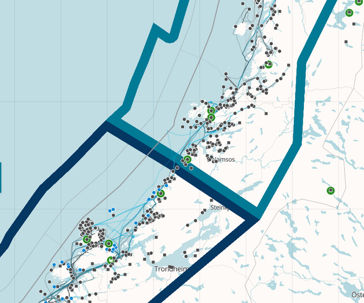 Nord for Buholmråsa fyr i Trøndelag er det nå PD-fritt (lys blå markering). Områdene sør for dette er en del av den nasjonale overvåkingssonen for PD.