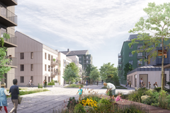 HMB Construction skal bygge 182 leiligheter og en barnehage i Örebros nye boligområde Tamarinden. Ill. White.