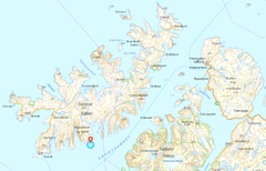 Kart over Sørøya - med fyrlykta Karken