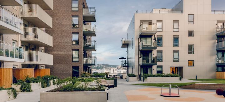 Det nye boligområdet OBOS bygger på Vollebekk i Oslo tar form. Foto: Ilja Hendel