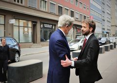Næringsminister Jan Christian Vestre tar imot USAs spesialutsending for klima, John Kerry i Oslo. Foto: Yngve Angvik, Nærings- og fiskeridepartementet