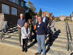 Bliksund AS på besøk hos Bisbebjerg Hospital i København. Fra venstre: Lennart Friis-Hansen (overlege ved Bisbebjerg Hospital), Susie Ruff (tilrettelegger for Global Growth-programmet i Danmark), Janne Tvedt Morstøl (CEO Bliksund AS), Martin Kasseth (forretningsutvikler i Bliksund AS), Brian Holch (innovasjonsleder ved Bisbebjerg Hospital), Jan Falkevik (Corporate Development i Bliksund AS) og Marie Lundstad Aulie (leder for Global Growth-programmet til Danmark). (Foto: Innovasjon Norge)