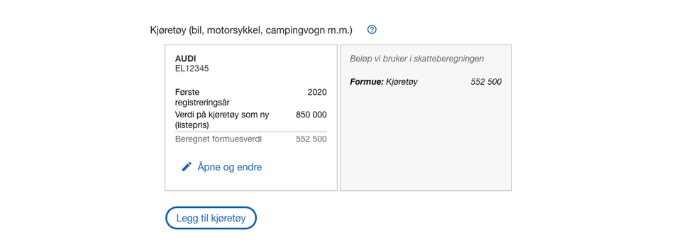 Skattemelding for lønnsmottakere og pensjonister - kjøretøy