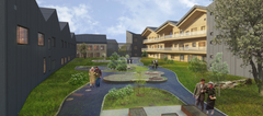 Fossheim Ressurssenter, bilde av sansehage. Illustrasjon: Reiulf Rustad Arkitekter