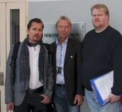 Fra venstre: Forhandlingssjef Henrik Dahle, forbundsleder Svein Furøy og tillitsvalgt Per Kristiansen.