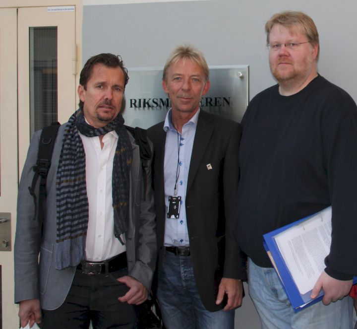 Fra venstre: Forhandlingssjef Henrik Dahle, forbundsleder Svein Furøy og tillitsvalgt Per Kristiansen.