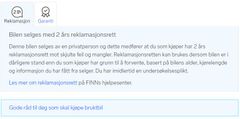 Trygghetselementer hentet fra en privatannonsør. Som kjøper har du 2 års reklamasjonsrett.