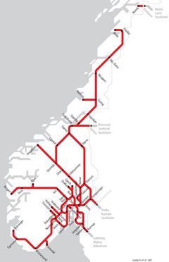 Jernbanekart over Norge. Bane NOR.
