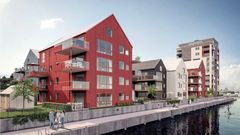 Alle de 44 leilighetene i første og andre byggetrinn på Smietangen er solgt, ferdig bygget og boligkjøperne har flyttet inn. Illustrasjon: Spir Arkitekter.